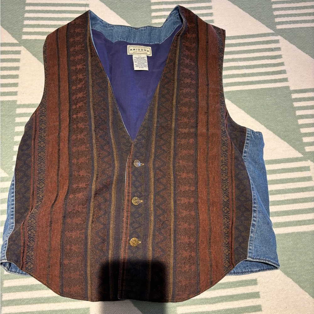 Vintage Arizona Jean Company Blue and Brown Vest